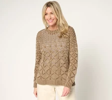 LOGO by Lori Goldstein Women's Top Sweater Sz S Boat Neck Plaited Brown A683837