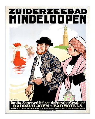 Vintage Reiseplakat Wandkunst Zuiderzeebad Hindeloopen K�stenszene P