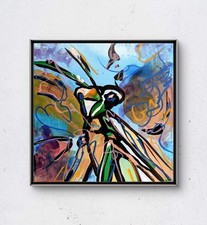 BirkeloART 8X8 Bold Color Modern Praying Mantis Acrylic Art Painting on Canvas