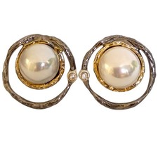 sam Shaw Sterling Silver Diamond Pearl Round twig earrings