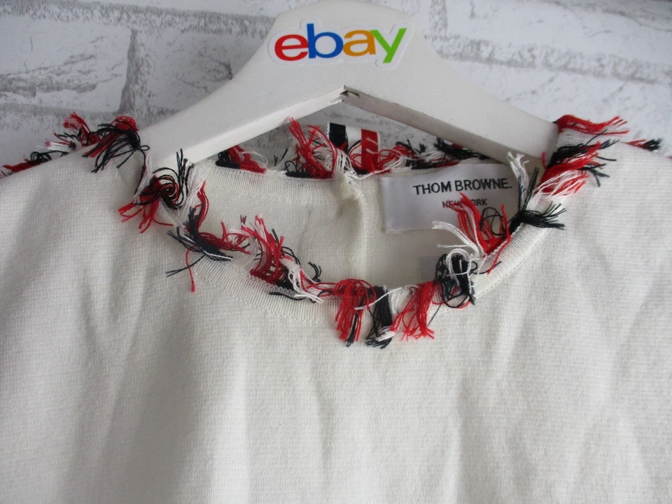 Thom Browne Mujer Flecos Embellecido Blanco Camiseta Top 38 Manga Corta Algodón Foto 2 de 4