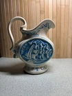 Vintage McCoy Pottery Clipper Ship Pitcher Nautical Ivory Blue 1940