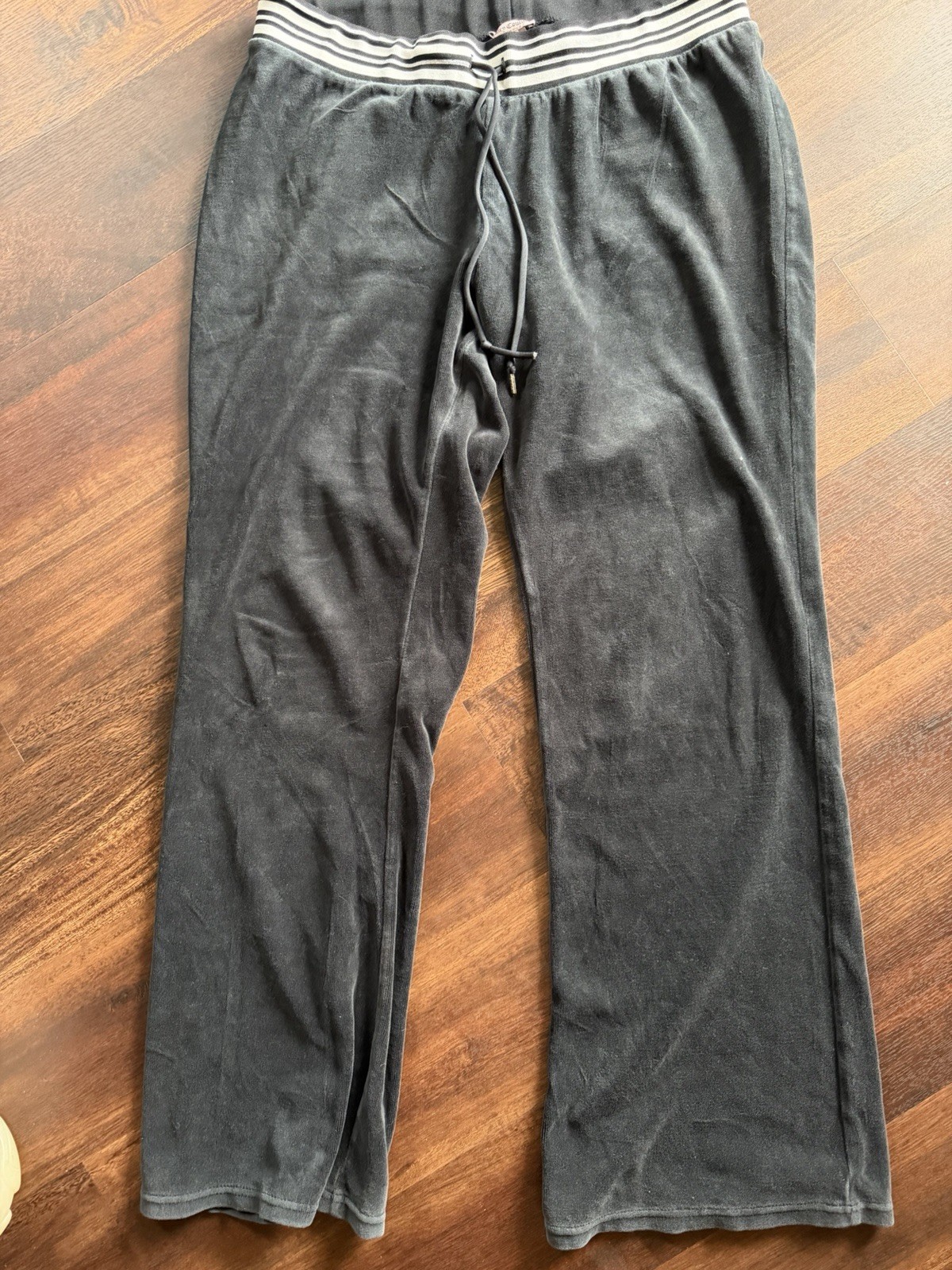 Juicy Couture Velour Track Pants Black Women’s Large Drawstring Straight Leg