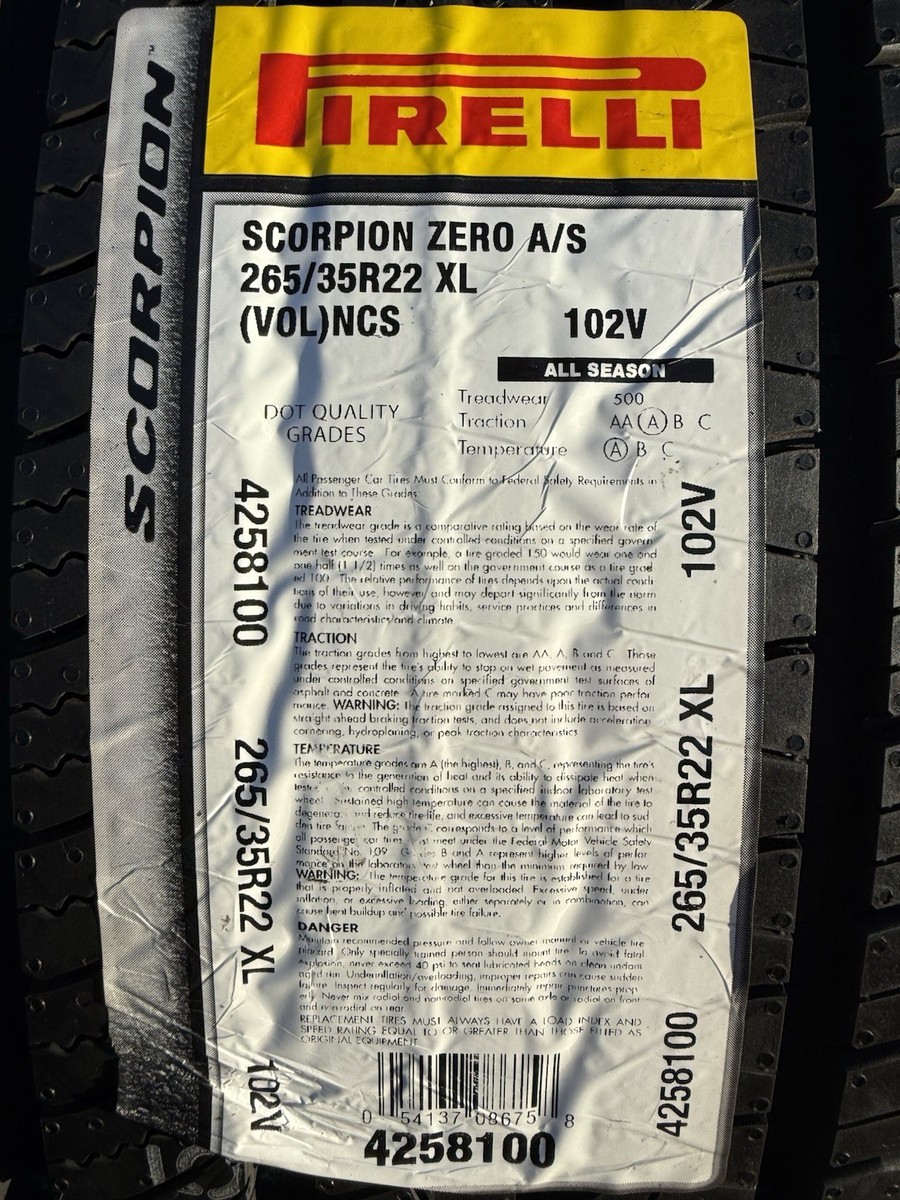 TWO BRAND NEW 265/35R22 Pirelli Scorpion Zero A/S All Season PNCS
