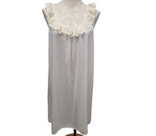 Vintage 1980's Short Nightgown Lace Ivory Sears Size M Made In USA
