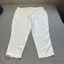 Ralph Lauren LRL Women Pants 20W White Linen Blend Drawstring Capri Euro Coastal