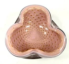 Vintage Murano Alfredo Barbini Pink White Cased Bubble Glass Tri Corner Bowl