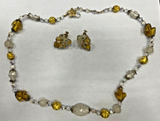 Vintage Aurora Borealis Glass Bead Signed Vendom Clip On Earring Necklace Set