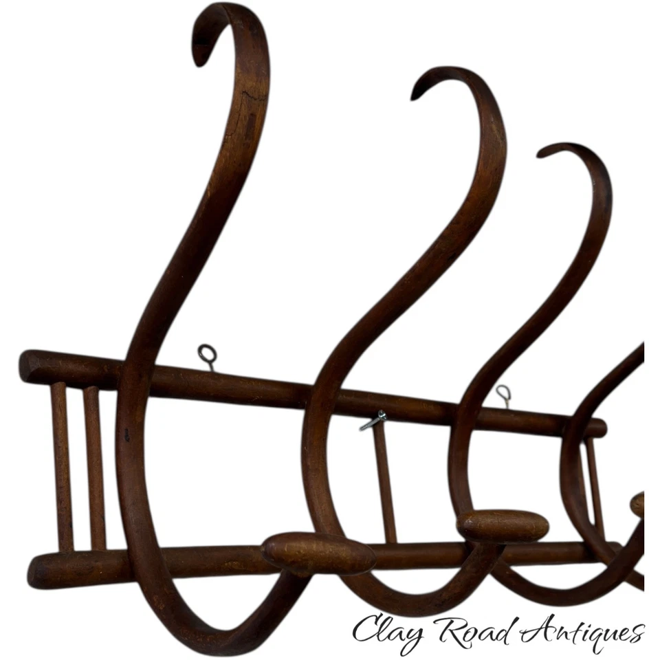 antiguo thonet olmo roble madera curvada colgante abrigo y sombrero perchero 4 postes victoriano 19 o Foto 3 de 4
