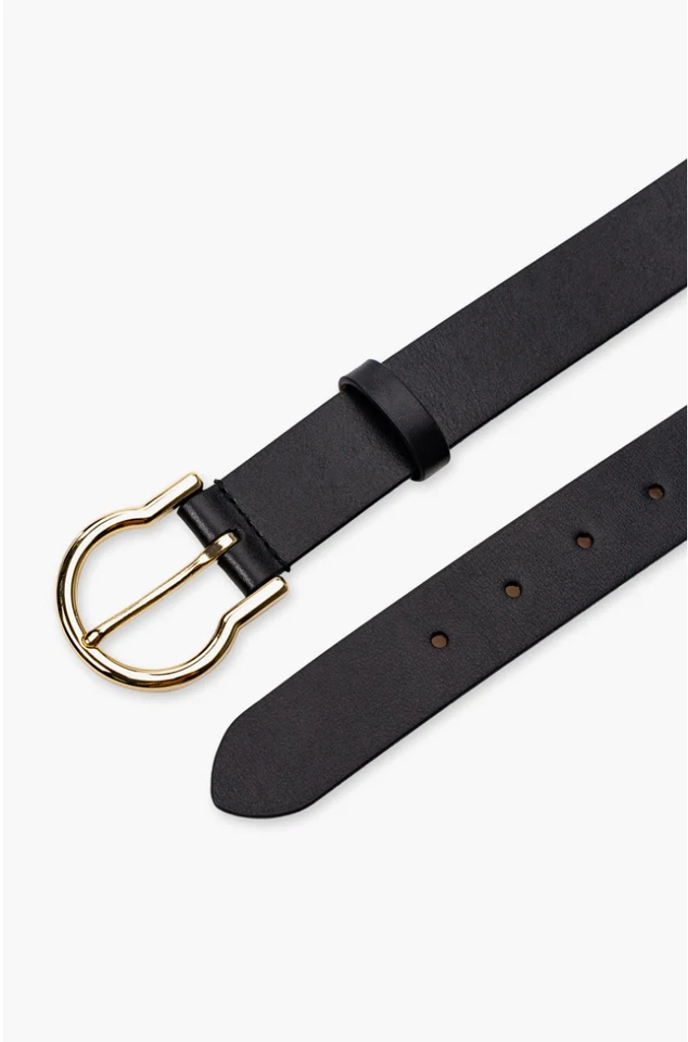 Cinturón de cuero con hebilla con bisagras Cole Haan para mujer accesorio de vestir negro $70 Foto 4 de 4