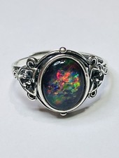 925 Sterling Silver Big Natural Blue 10 By 8mm Australian Opal Ring Certified