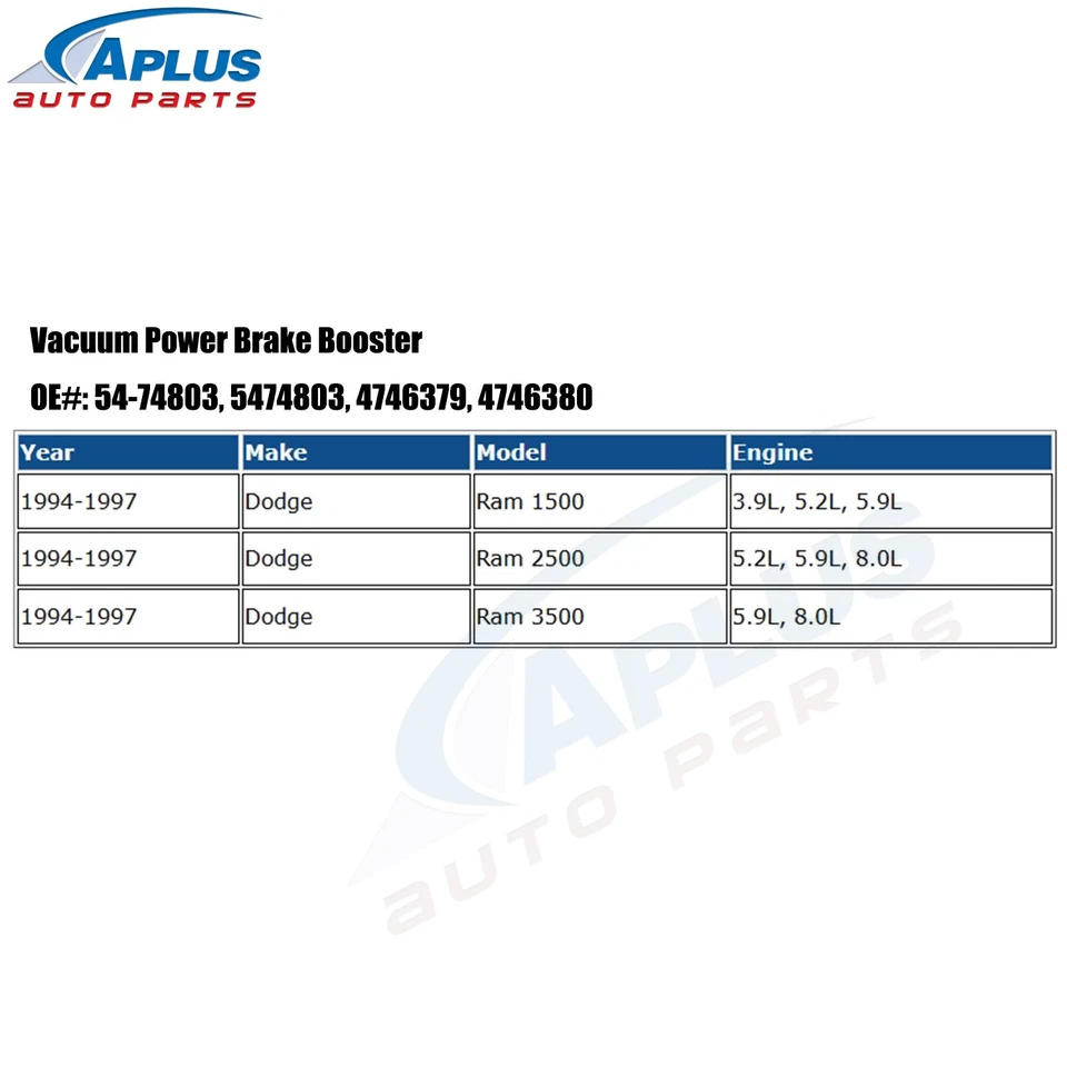 Aspiradora de refuerzo de freno eléctrico para Dodge Ram 1500 2500 3500 1994-1997 54-74803 Foto 2 de 4