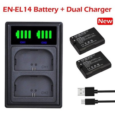 EN-EL14 Battery + Dual Charger For Nikon D3100 D3200 D3400 D5500 D5300 D5200 