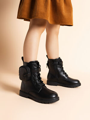 Kids Ankle Boots Girls Riding Boots Side Zipper Faux Leather Short Boots 