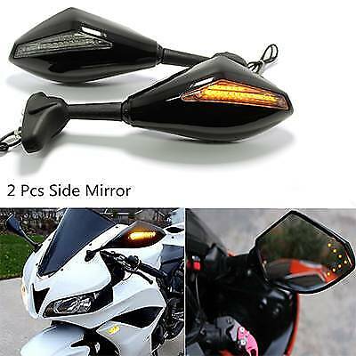 Motorcycle Rear View Side Mirrors 10mm with LED Turn Signal Light For Honda CBR
