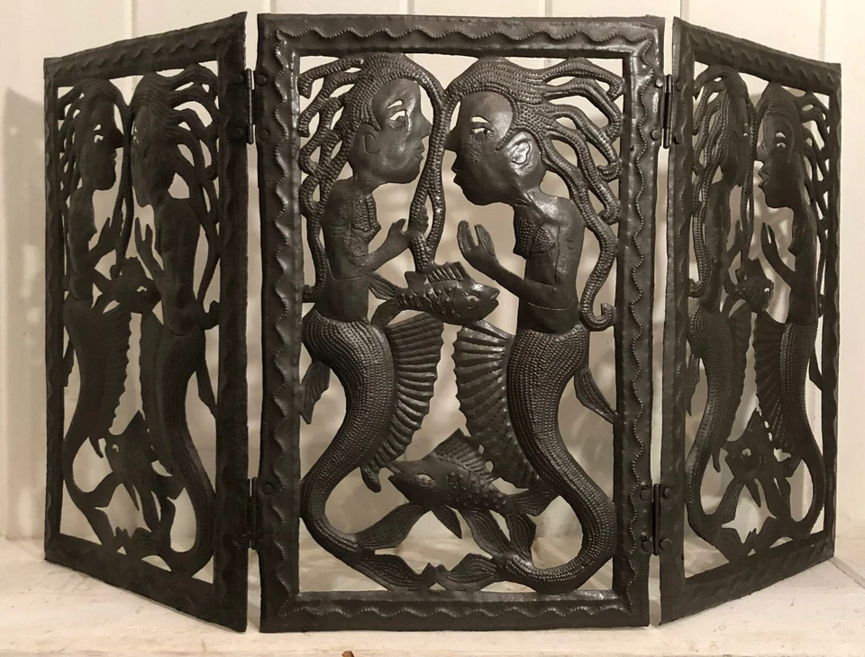 SCREEN Panels Tryptic Wall sculpture art from recycled Metal - Mermaids - Image 3 of 4