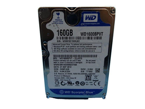 160 GB SATA WD WD1600BPVT - 22JJ5T0 S/N: WXM1EC1HHLKC 2,5 ZOLL #NFP926