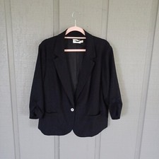 Eliza J Women Ruched Sleeve Blazer Size 2X Black Single Button Notched Collar