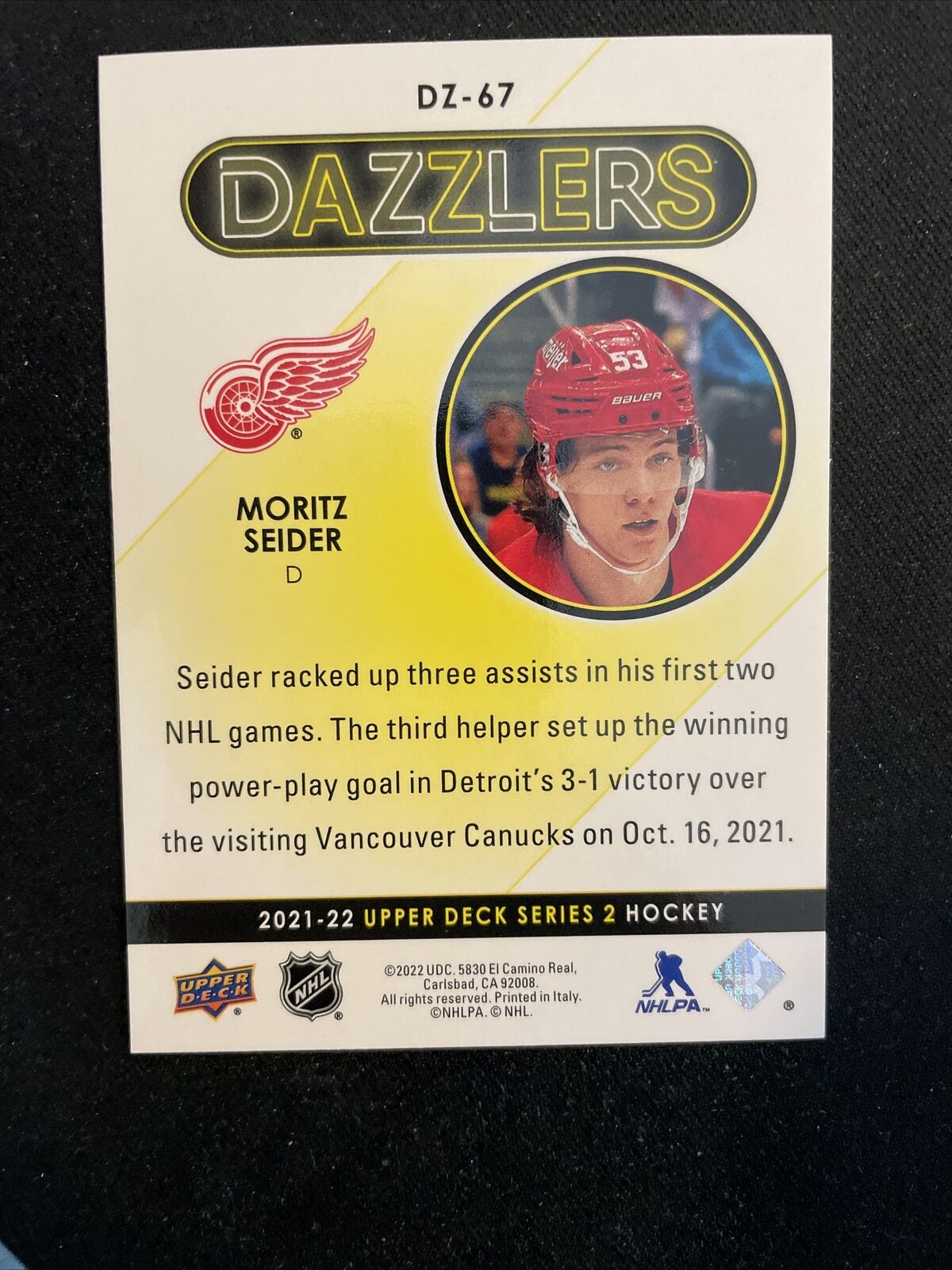 21-22 UD Series 2 Hockey Green Rookie Dazzlers DZ-67 Moritz Seider 