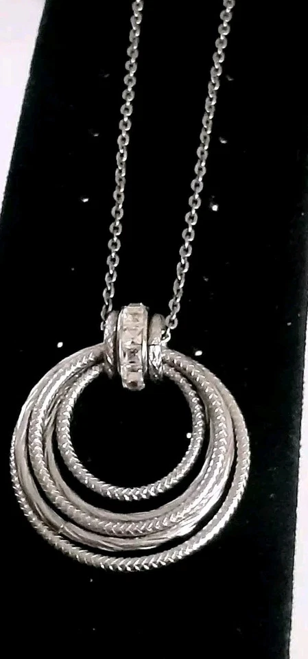 BROSWAY подписанный круглый круг открытая работа Swarovski подвеска серебристый ожерелье 20» - Изображение 4 из 4