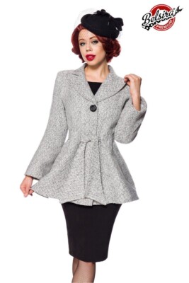 Blazer-Jacke mit Gürtel tallierte Vintage Jacke 50er Jahre Stil Wolloptik Gr L