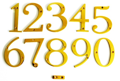 NEW 4" METAL DOOR PLATE NUMBERS POLISHED BRASS # 0 TO # 9 & DASH SIGN - 第 2/13 張圖片