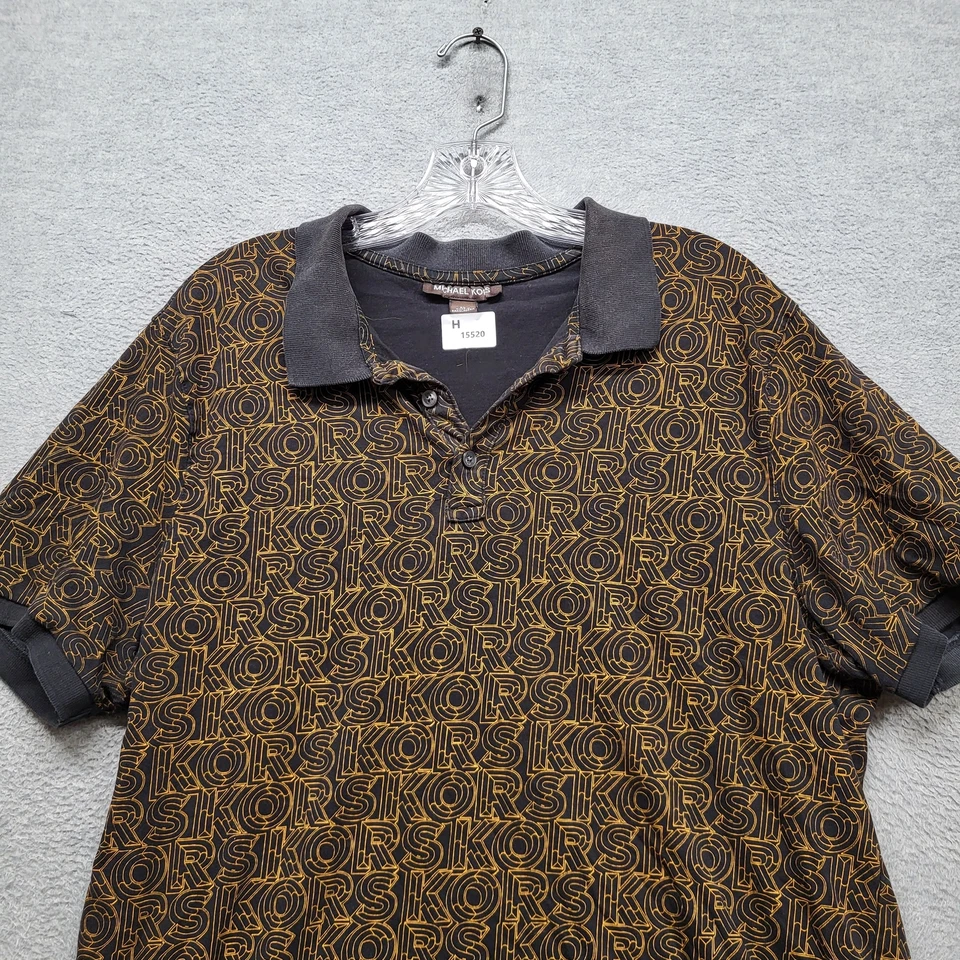 Michael Kors Men Polo XL Black  Geometric Logo All Over Short Sleeve Cotton - Image 4 of 4