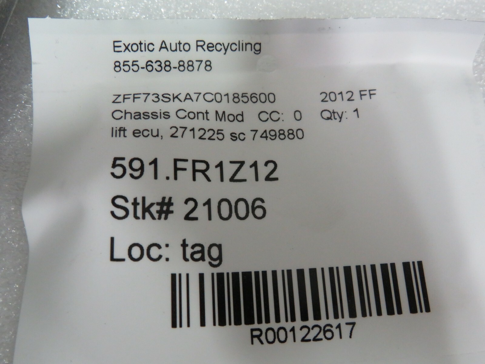 Ferrari FF, Lift ECU Module, ECU, Used, P/N 749880