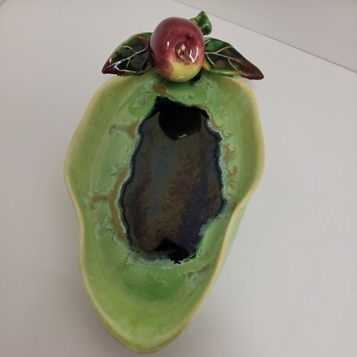 Originals of California 8.5'' × 4.5'' Drip Glaze Apple Leaf  Pottery Dish READ. 