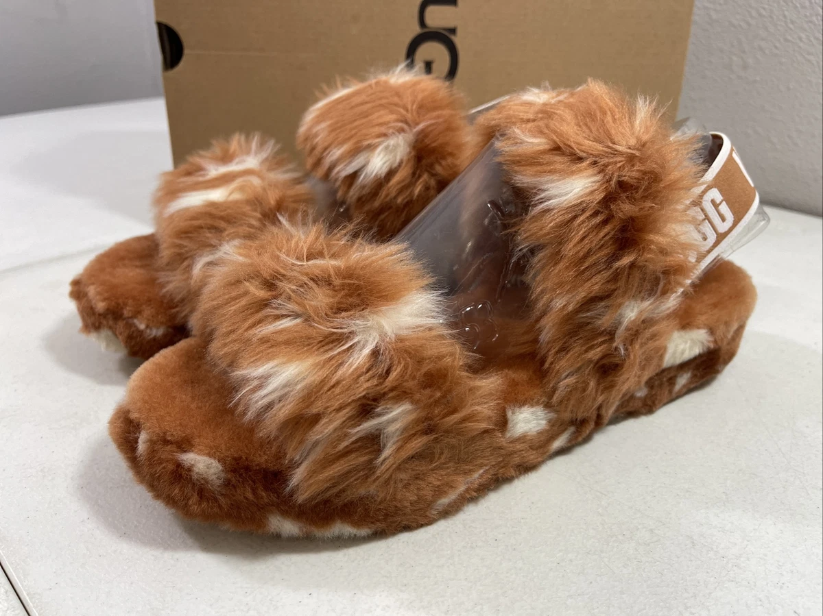 Women s UGG Oh Yeah Spots Slipper 1118165 Burnt Orange Brown Shearling Size 11