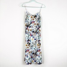 Zara Silk floral print knee length dress with spaghetti straps zipper side sz xs