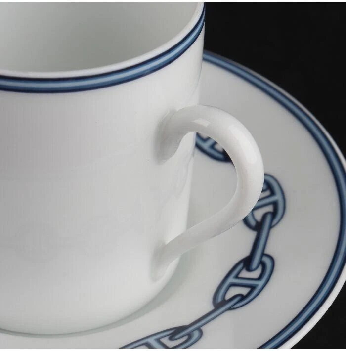 Par de tazas y platillos de café HERMES Paris Demitasse AZUL CADENA DE ANCRE Foto 3 de 4