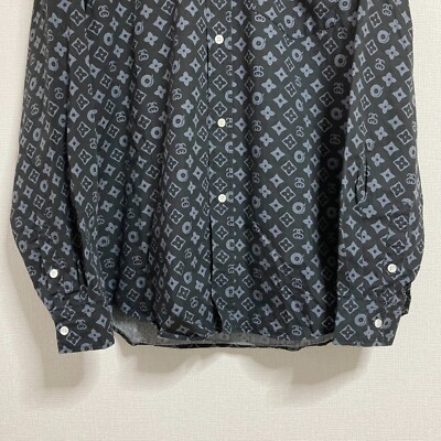 90's Stussy Monogram Long Sleeve Cotton Shirts Black - Size M