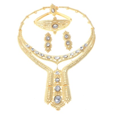 Gold Tone Gold Plated Metal Necklace Bracelet Earring Set HQX466-GLD
