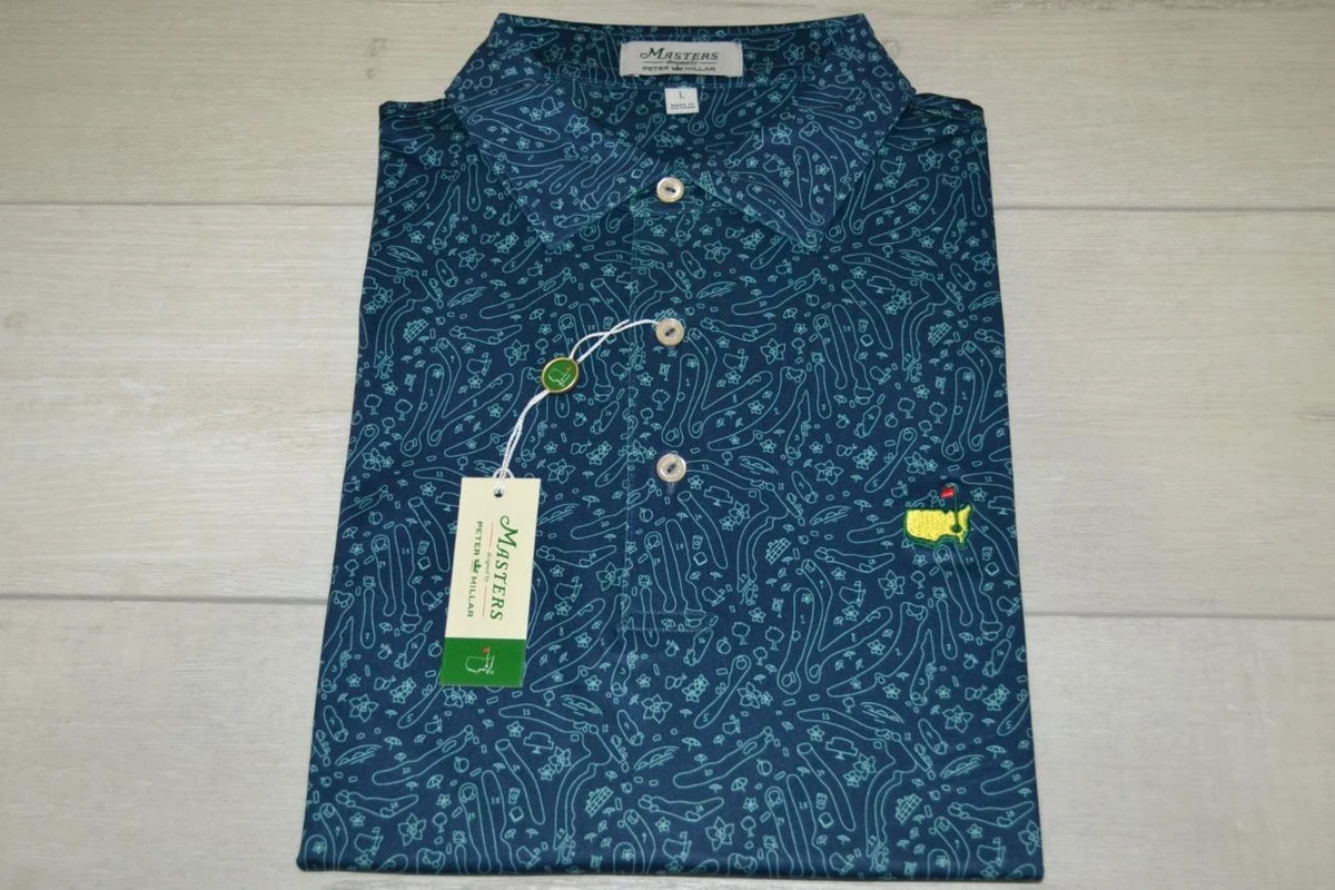 Masters Course Holes Layout Blue Peter Millar Golf Shirt Polo Large Mens