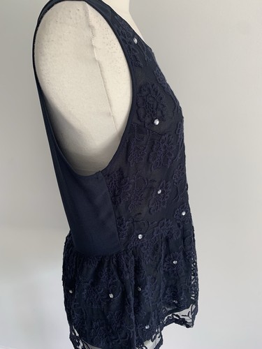 NEXT Blue Embroidered Floral Top Size 14 - Peplum - Lace Detail - Sleeveless. - Picture 6 of 8