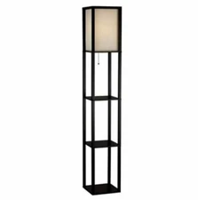 Hampton Bay Antique Black Shelf Floor Light Lamp with Ivory Fabric Lamp Shade