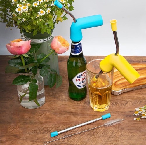 1 x Beer Snorkel Dispenser Double Snorkel Straw with Brush Green NEW - Picture 5 of 6