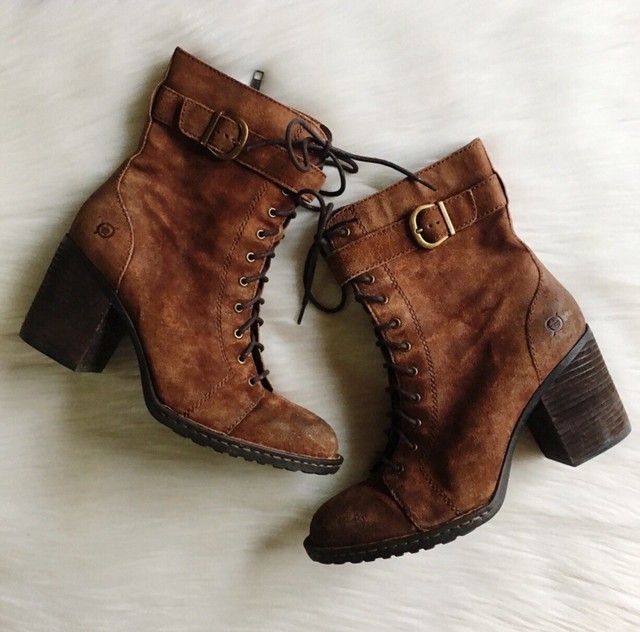 Born Cass Suede Block Heel Rust Boots Size 9 | eBay