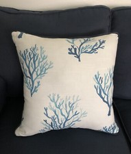 Coastal Toss Pillow Seaweed Print Nautical Beach Theme 18 White Blue