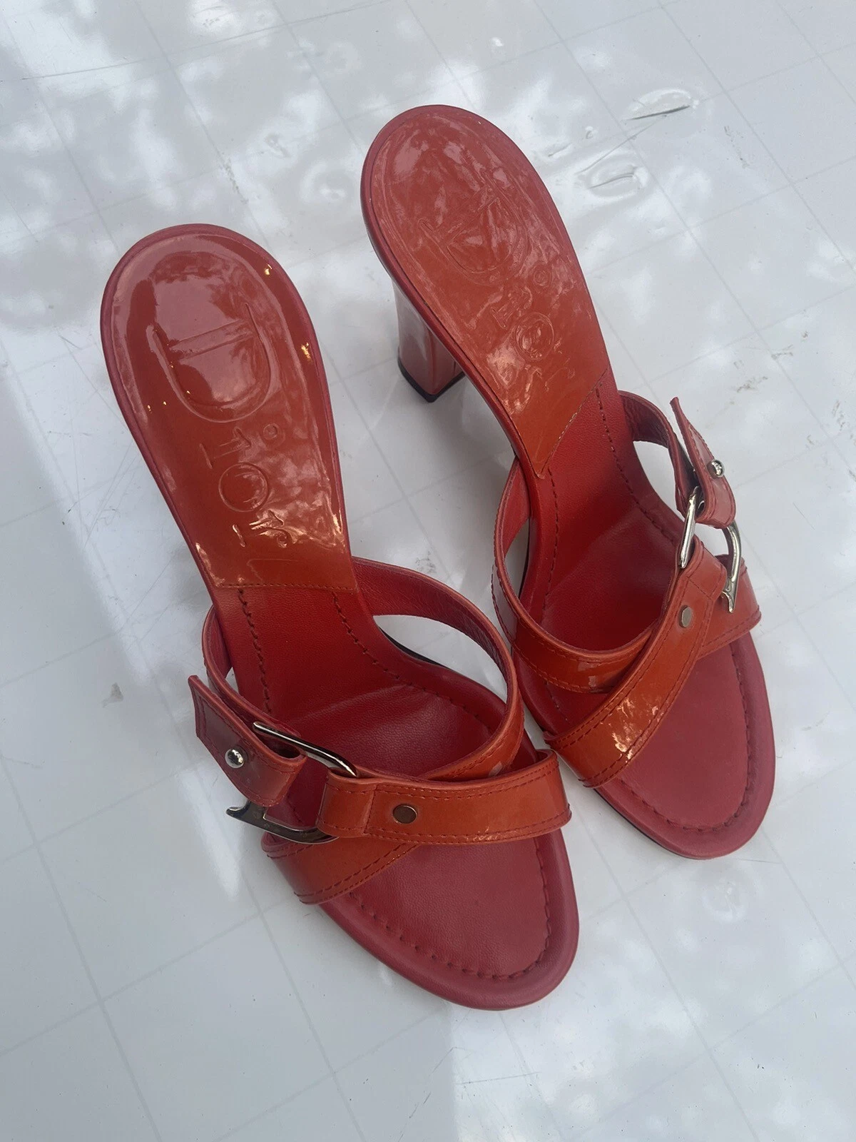 Sandale Dior talons cuir orange