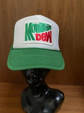 Vintage MOUNTAIN DEW Patch  + Green Trucker Cap Hat 1970s 80s