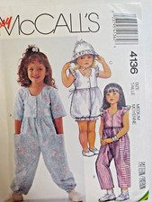 Jumpsuit Romper Bonnet Girls M 3 4 McCalls 4136 Sewing Pattern UC McCall's Easy