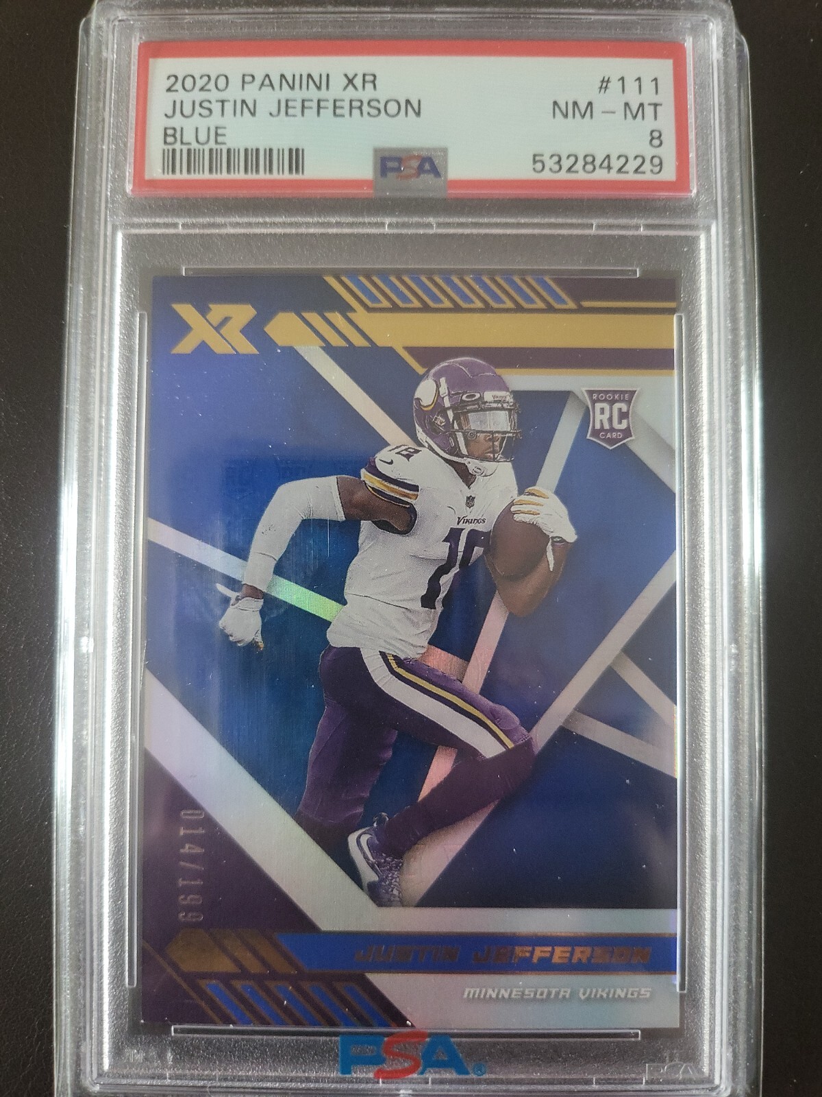 2020 Panini Xr Rookie #111 Justin Jefferson Minnesota Vikings 014/199 PSA 8