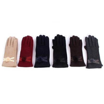 Elegant Women's Winter Thermal Gloves with Velvet Ribbon Pom Diff  Colors