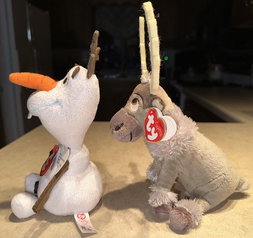 TY BEANIE BABIES OLAF & SVEN FROZEN PLUSH WITH HEART TAGS 8" PAIR STUFFED ANIMAL - Picture 3 of 5
