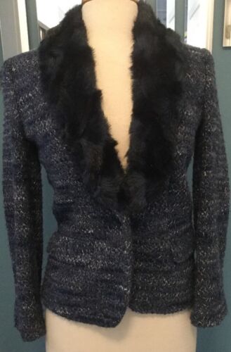 Sui Anna Sui Blue Metallic Wool Blend W/ Fur Blaze