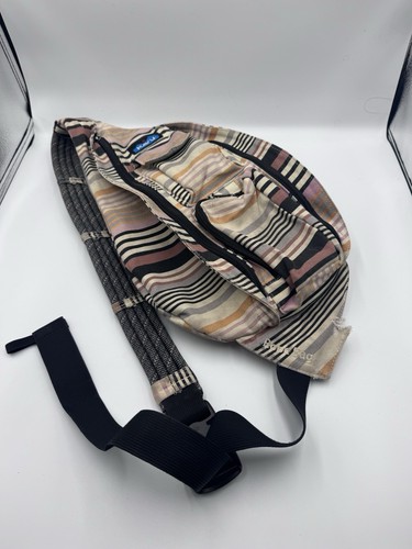 KAVU Rope Sling Bag Springtime Stripe Canvas Crossbody Travel Pocket Zip - Picture 1 of 4