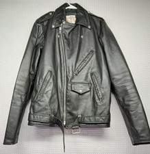 VINTAGE THE LEATHER SHOP BIKER JACKET MENS SIZE 42 BLACK USA FREE SHIP