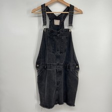 ASOS Denim Overall Dress Frayed Hem Womens US 10 Black Mini Distressed Cotton